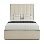 Mercer Cream Velvet Luxury Panelled Bed with Contrast Black Piping - Image 6