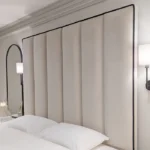 Mercer Cream Velvet Luxury Panelled Bed with Contrast Black Piping - Image 2