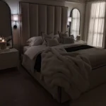 Mercer Cream Velvet Luxury Panelled Bed with Contrast Black Piping - Image 4
