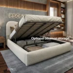 Moon Cream Bouclé bed with optional ottoman storage - Image 2