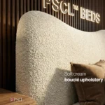 Moon Cream Bouclé bed with optional ottoman storage - Image 3