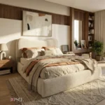 Moon Cream Bouclé bed with optional ottoman storage - Image 4